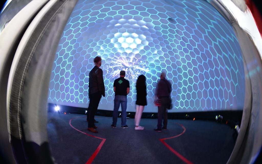 VR dome for floor-to-floor projection